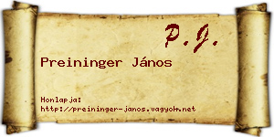 Preininger János névjegykártya
